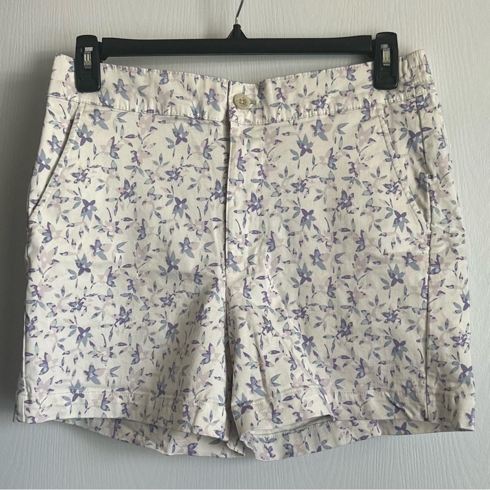 Jachs Girlfriend White Floral Satin Chino High Rise Stretch Shorts Size L